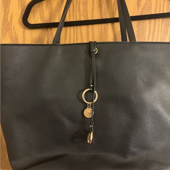 Anne Klein Black Tote Purse, With 2 Gold Medallions and Small pouch Floral. - Picture 3 of 15